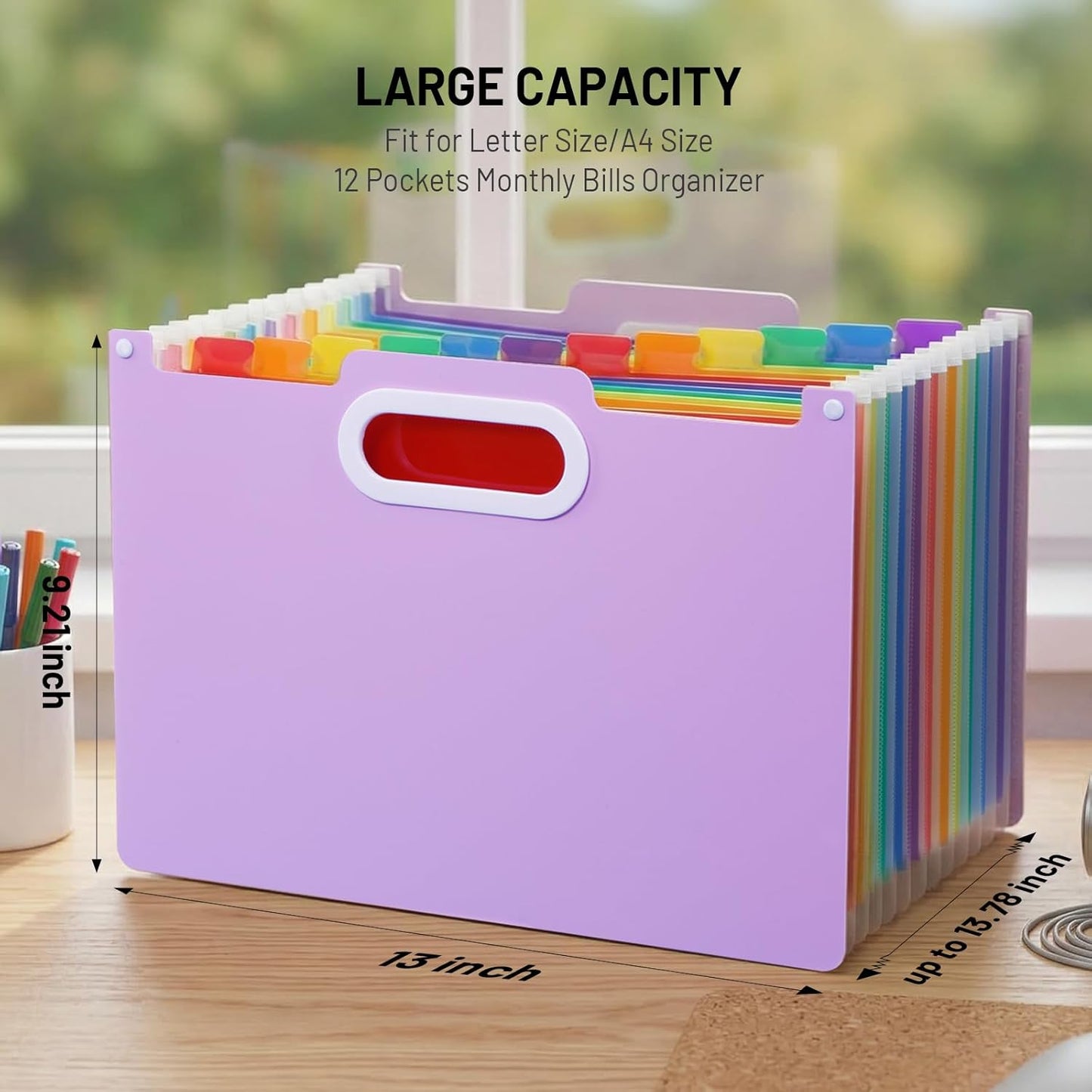 Comix Expanding File Folder, 13 Pockets Accordion File Organizer, Letter/A4 Size Document Organizer for Home Office School, Pink