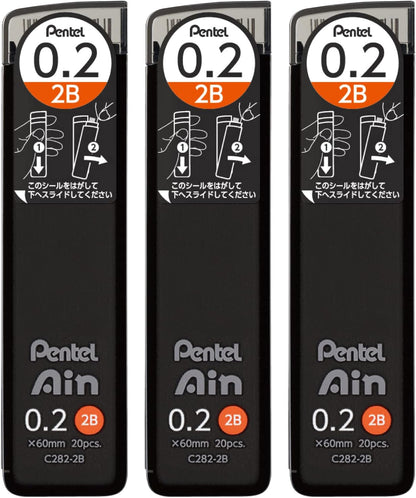 Pentel Ain AMZ-XC284HB3P Mechanical Lead, 0.02 inches (0.4 mm), HB, 3 Pieces
