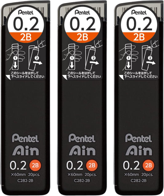 Pentel Ain AMZ-XC284HB3P Mechanical Lead, 0.02 inches (0.4 mm), HB, 3 Pieces