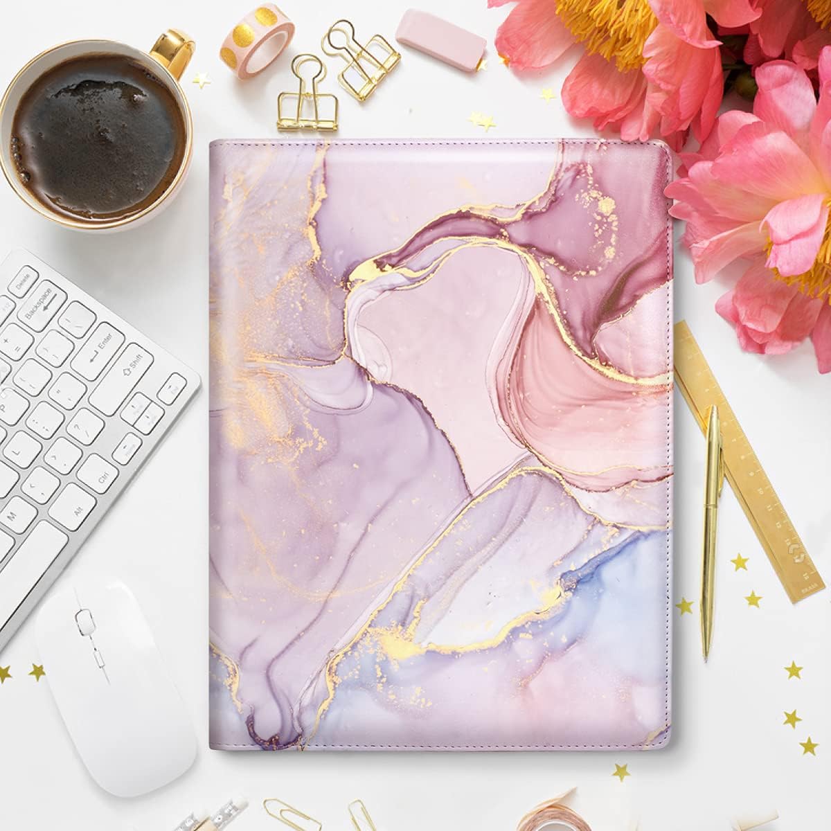 WAVEYU Resume Portfolio Folder, Padfolio Clipboard, Writing Portfolio Leather Clipboard with Cover for Legal Pad Holder Letter Size A4 for Business Conference Notepad Clip Boards, Purple