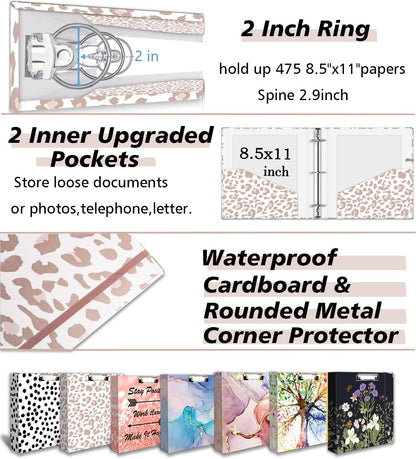 3 Ring Binder 1 Inch, Three Ring Binders Organizer with Clipboard, 5-Tabs Pockets Dividers, Plastic Folder, 18 Divider Stikers, BVSSX Pretty Binder with Pen Loop (Black Weeds, Letter Size)