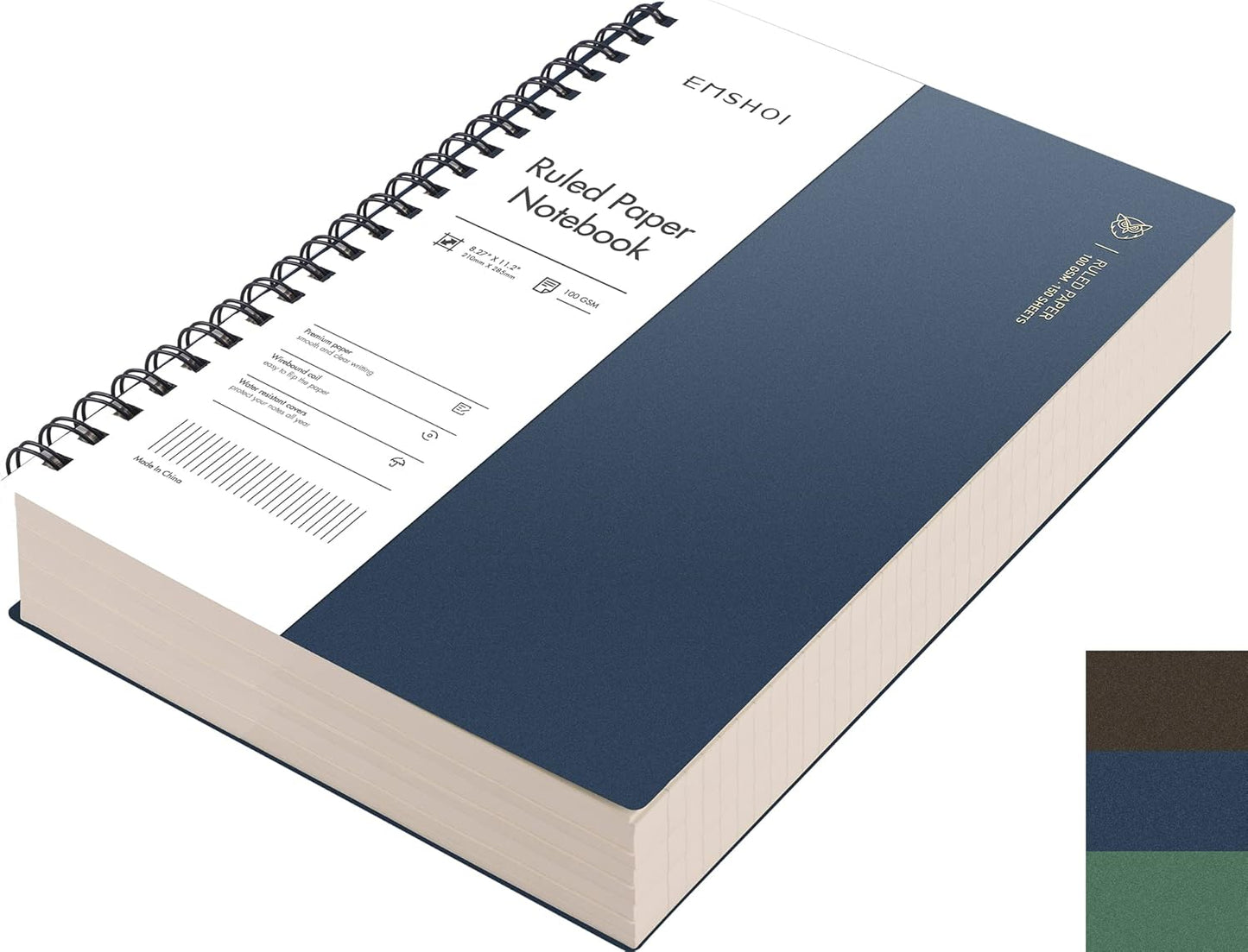 EMSHOI A5 Spiral Notebook College Ruled Lined Journal, Small 5.7" X 8.22", 300 Pages/150 Sheets, 100gsm Thick Paper, Waterproof Hardcover, for Office School Women Men Work Writing Notes, Blue