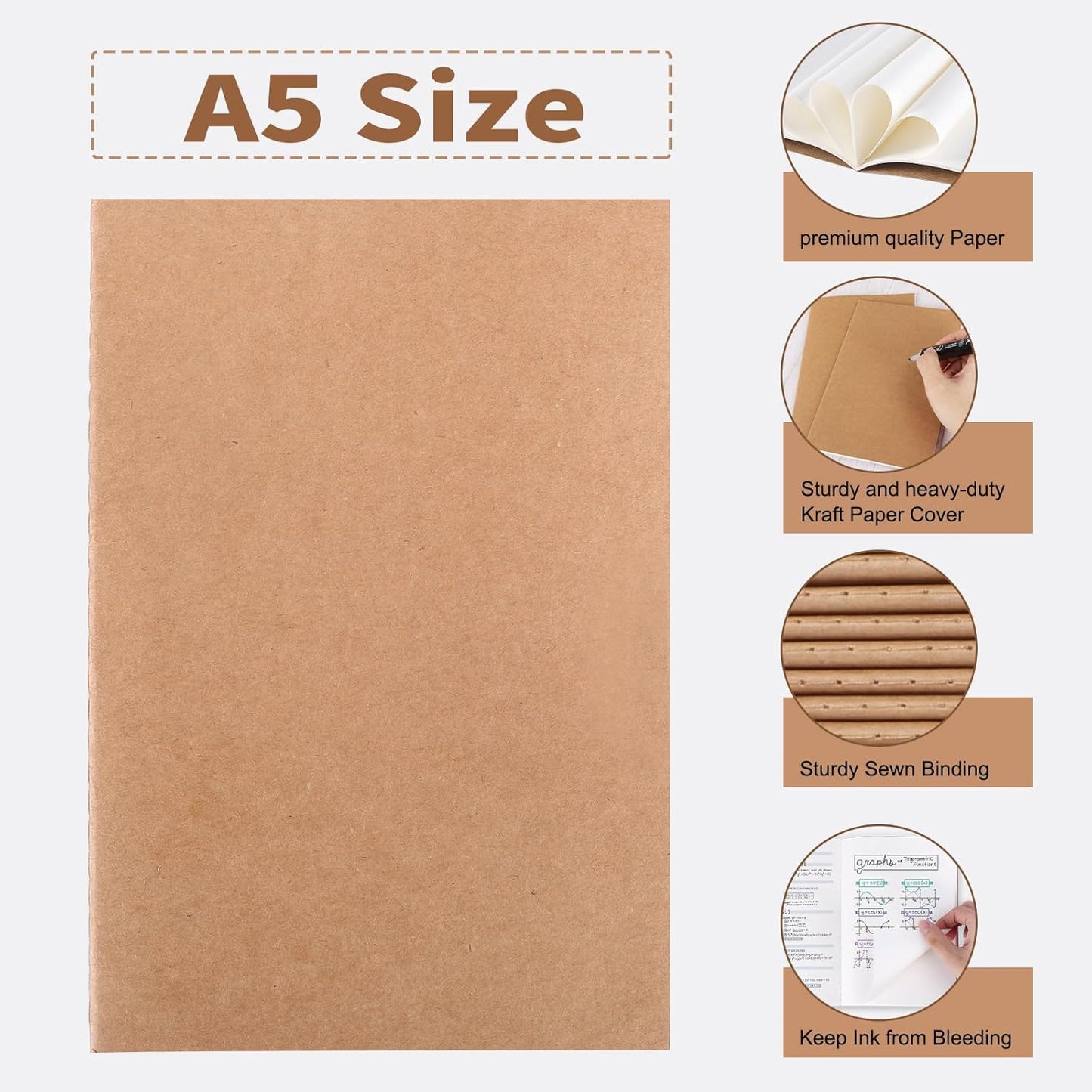 EOOUT 24 Pack Blank Kraft Notebooks, A5 Journals Notebook Bulk, Unlined Paper Sketchbooks, 8.3x5.5in 60 Pages Travel Journal Set for Journaling, Student, Kids, Writing