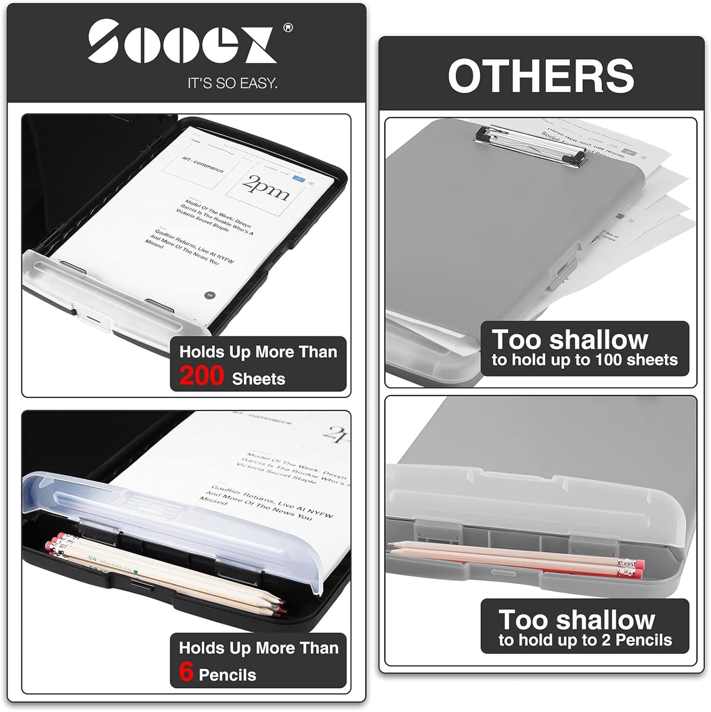 Sooez Clipboards with Storage, High Capacity Clip Boards 8.5x11 with Storage, Heavy Duty Nursing Clipboard Folder, Plastic Clipboard with Pen Holder for Women Teachers Work, School & Office Supplies