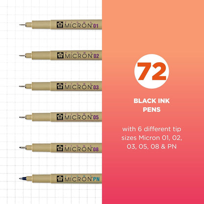 SAKURA Pigma Micron Fineliner Pens - Archival Black Ink Pens - Pens for Writing, Drawing, or Journaling - Assorted Point Sizes - 6 Pack