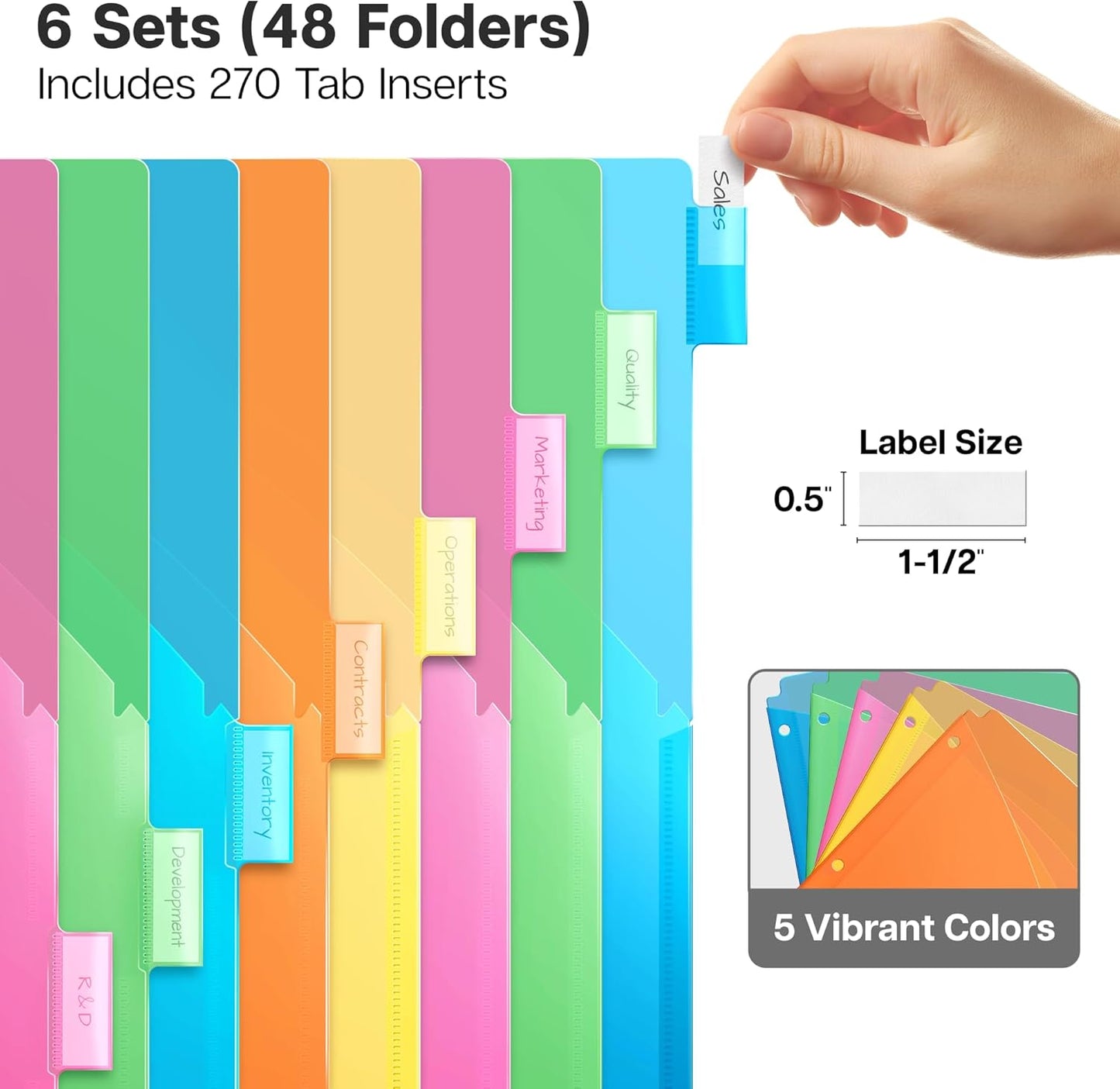 Dunwell 8-Tab Dividers with Pocket for 3-Ring Binders (3 Sets, 24 Count), Plastic One Pocket Dividers with Tabs, Slash File Jackets 3 Hole Punched for 8.5x11 Paper, Poly Pocket Notebook Dividers