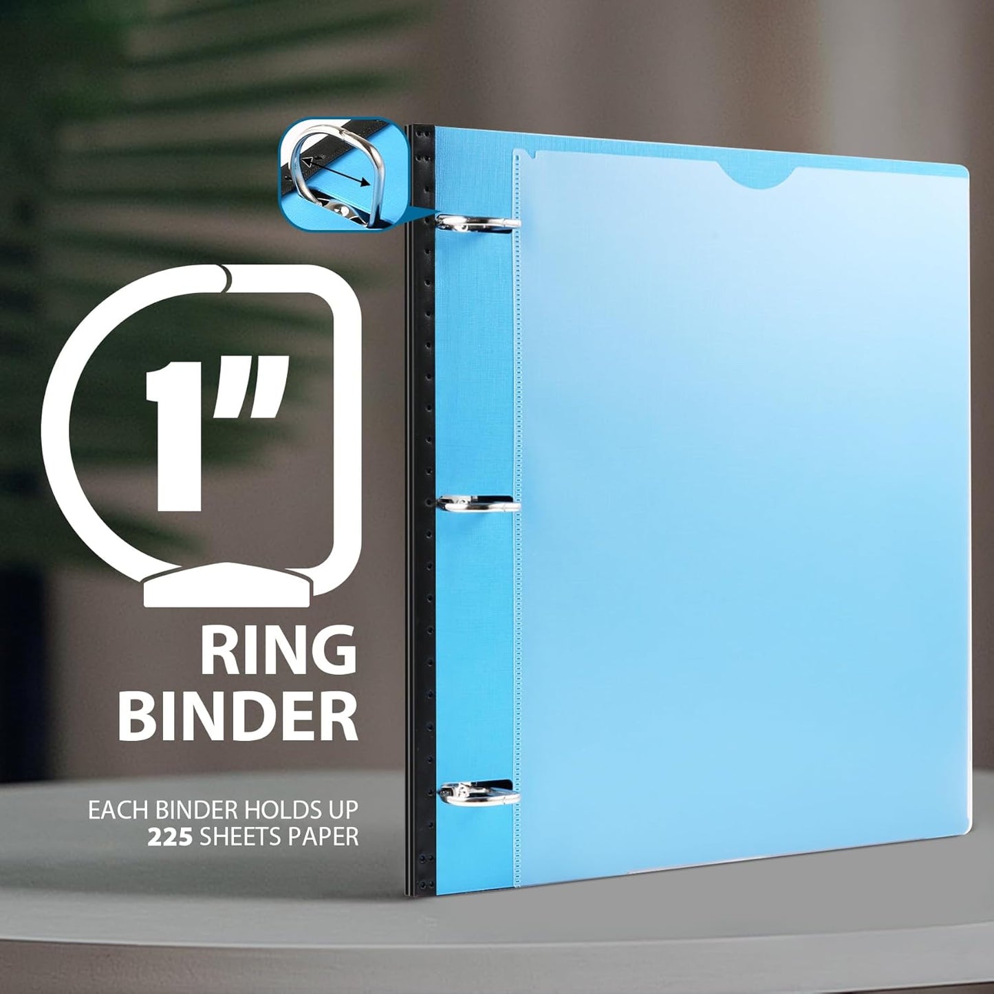 WOT I 1 Inch Telescoping 3 Ring Binder 4 Pack, Expandable Flexible Binder with Customizable Front Cover & Clear Catalog Pocket, Holds 225 Sheets, School Office Supplies, White