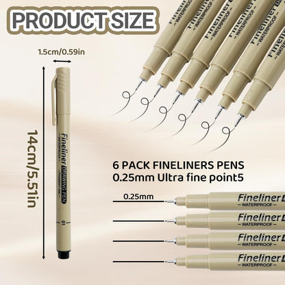 6-Pack Extra Fine Point Writing Pens - 0.25mm Ultra Thin Pen - No Bleed Micro Line Tip Fineliner - Smooth Waterproof Gel Felt Ink Markers Stuff - Bible Journaling Study & Office Supplies
