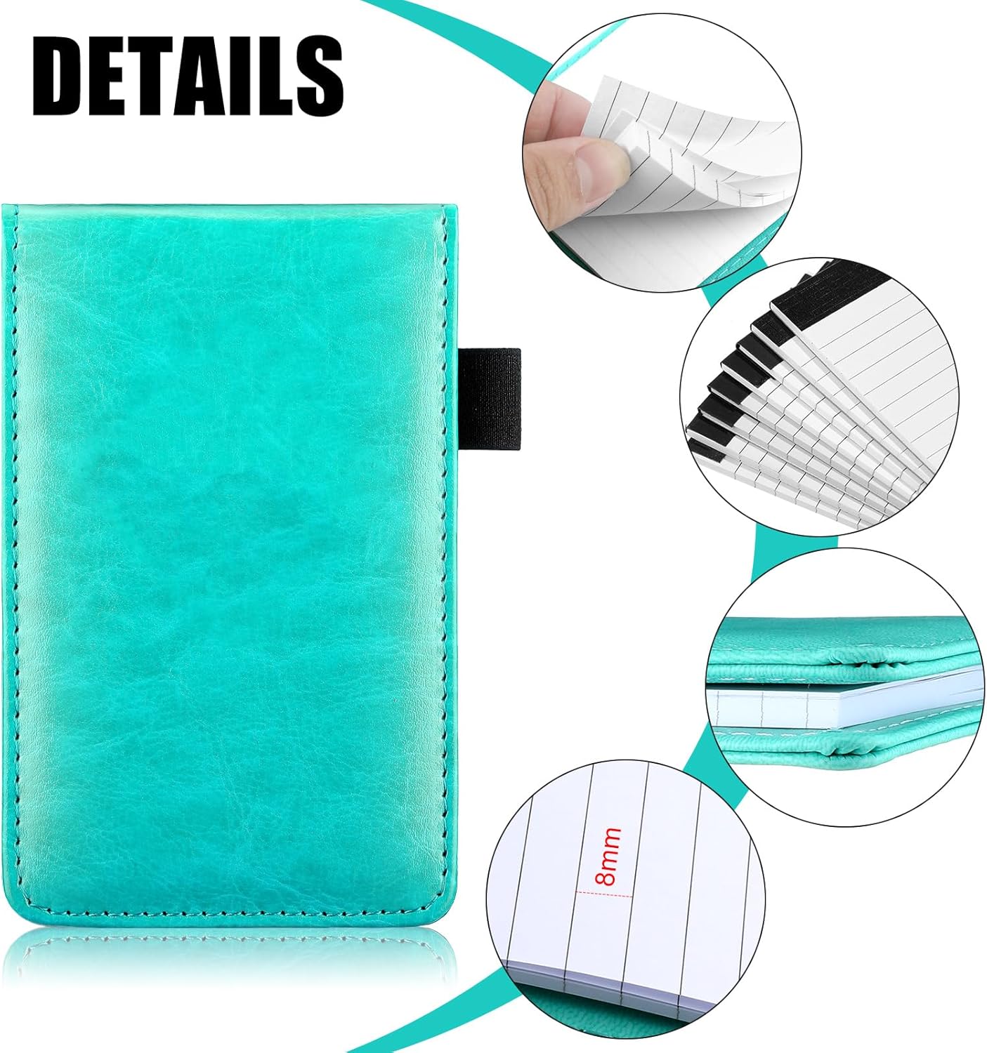 Outus 10 Pcs Mini Pocket Notepad Holder Set Included Small Leather Pocket Notebook Holder with 50 Lined Sheets, Metal Pen, 8 Pcs 3 x 5 Inch Memo Book Refills, 30 Lined Paper Per Note Pad (Black)
