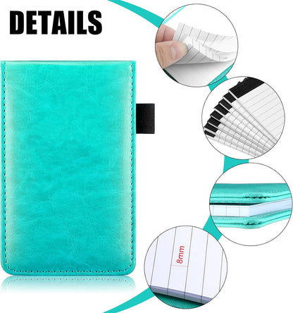 Outus 10 Pcs Mini Pocket Notepad Holder Set Included Small Leather Pocket Notebook Holder with 50 Lined Sheets, Metal Pen, 8 Pcs 3 x 5 Inch Memo Book Refills, 30 Lined Paper Per Note Pad (Black)