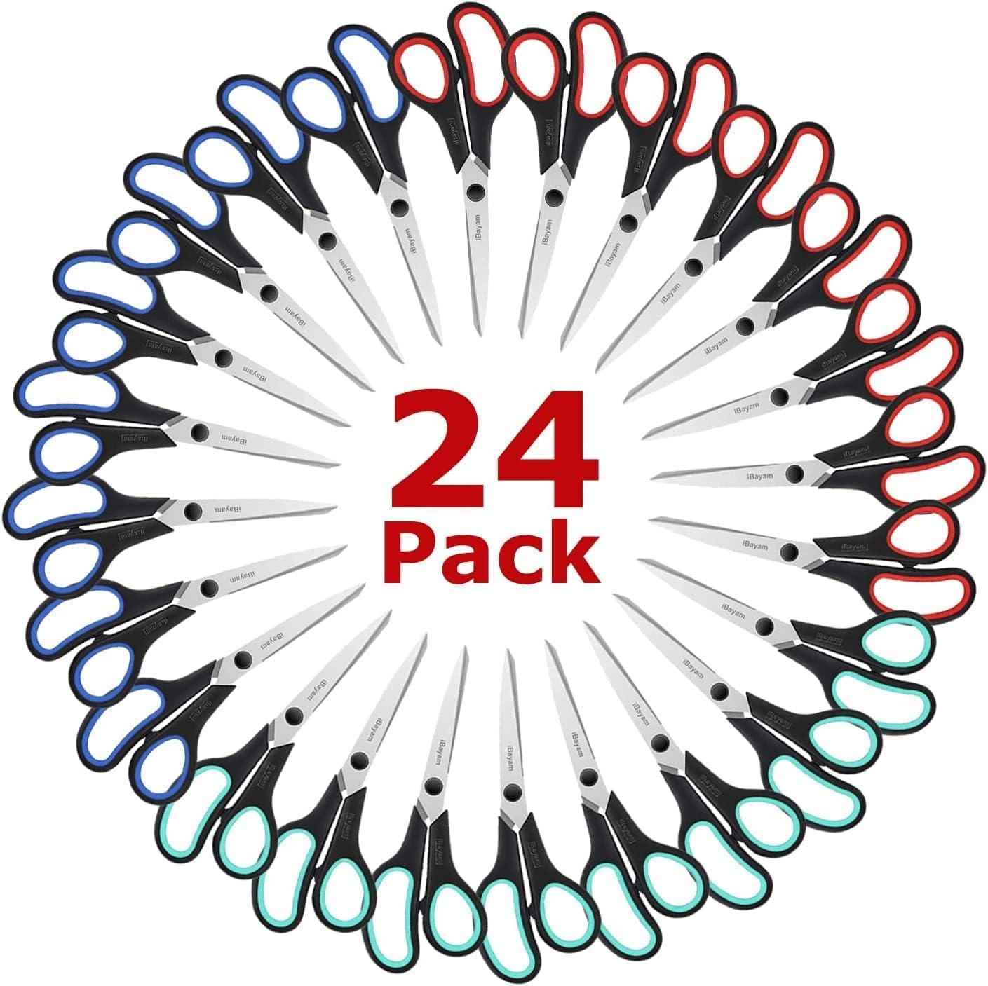 Scissors, iBayam 8" All Purpose Scissors Bulk 3-Pack, Ultra Sharp 2.5mm Thick Blade Shears Comfort-Grip for Aesthetic Fun Cute School Office Teacher Desk Crafts and Art Supplies Accessories Essential