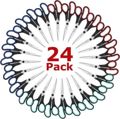 Scissors, iBayam 8" All Purpose Scissors Bulk 3-Pack, Ultra Sharp 2.5mm Thick Blade Shears Comfort-Grip for Aesthetic Fun Cute School Office Teacher Desk Crafts and Art Supplies Accessories Essential