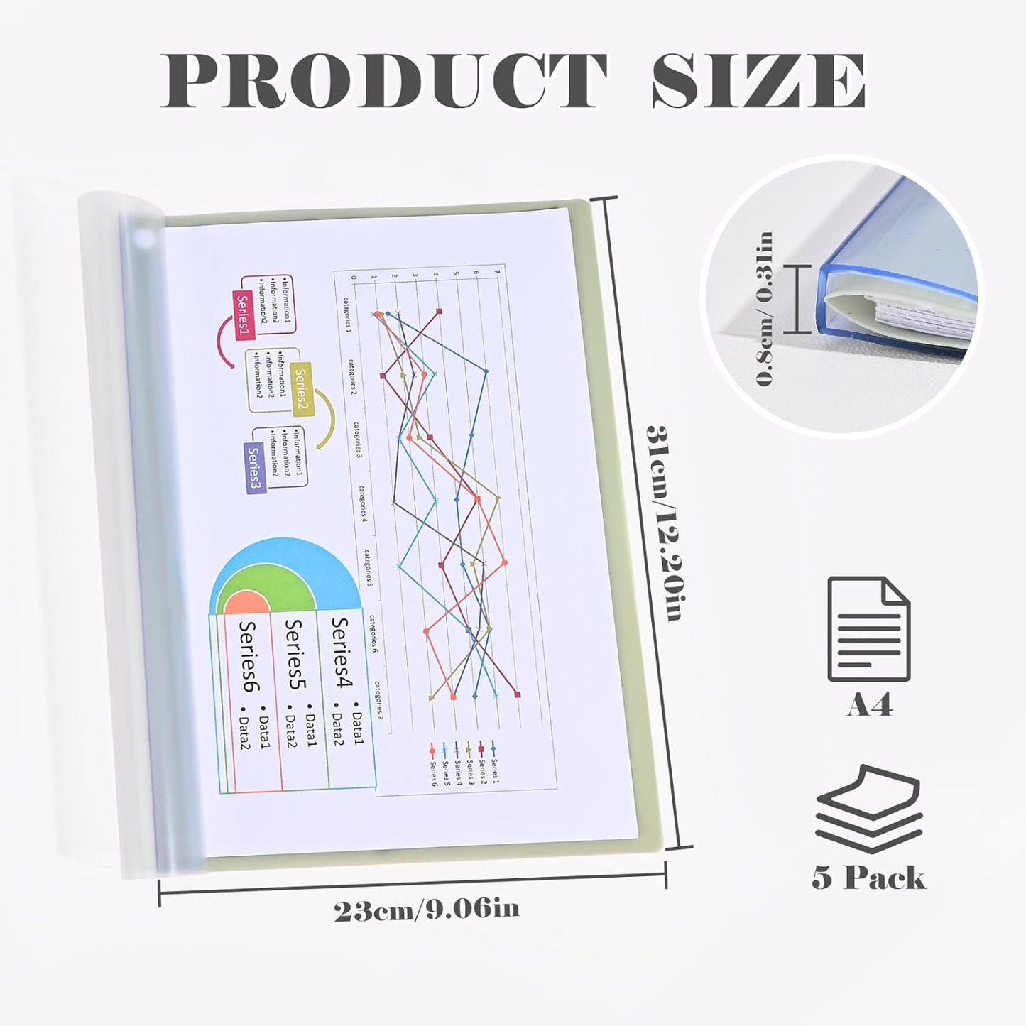 BAYTORY 5Pcs Clear Report Covers with Swing Clip, Plastic Folders for A4 and Letter Size Paper, Clear Front Presentation Binder for School Business, 40 Sheets Capacity/Pack (Blue)