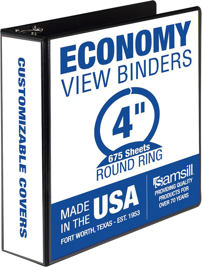 Samsill 1.5 Inch 3 Ring Binders, Economy Round Ring, Clear View Cover, 325 Sheet Capacity - for School, Home, Office - White, 4 Pack