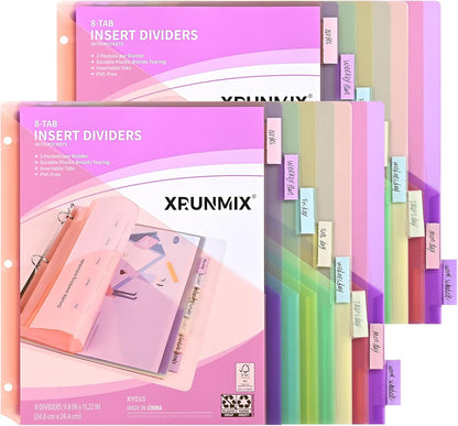8-Tab Binder Dividers, Index Pockets for 3 Ring Binders, 8 Pastel Colors, US Letter Size (1)