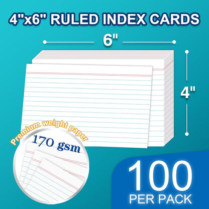 H4D 3x5 Index Card Case with 100 Heavyweight Ruled Index Cards and Dividers, Black