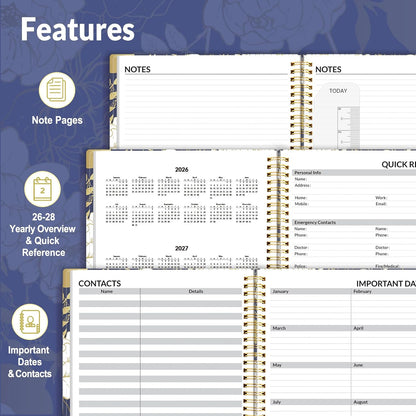 SUNEE 2026-2027 Appointment Book, Quarter-Hourly, Weekly & Monthly - from July 2026 to June 2027, 8.5"x11" Academic Planner, Flexible Cover, Note Pages, Bookmark, Spiral Binding, Black