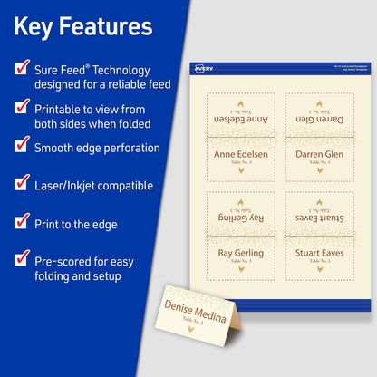 Avery Printable Tent Cards with Sure Feed Technology, 2" x 3.5", White, 160 Blank Place Cards for Laser or Inkjet Printers (5302)