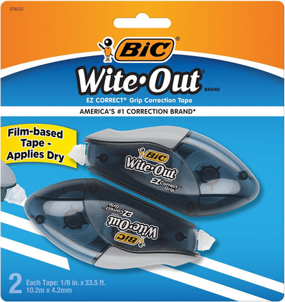BIC Wite-Out Brand EZ Correct Grip Correction Tape, 33.5 Feet, Fast, Clean and Easy to Use Tear-Resistant Tape, 2-Count