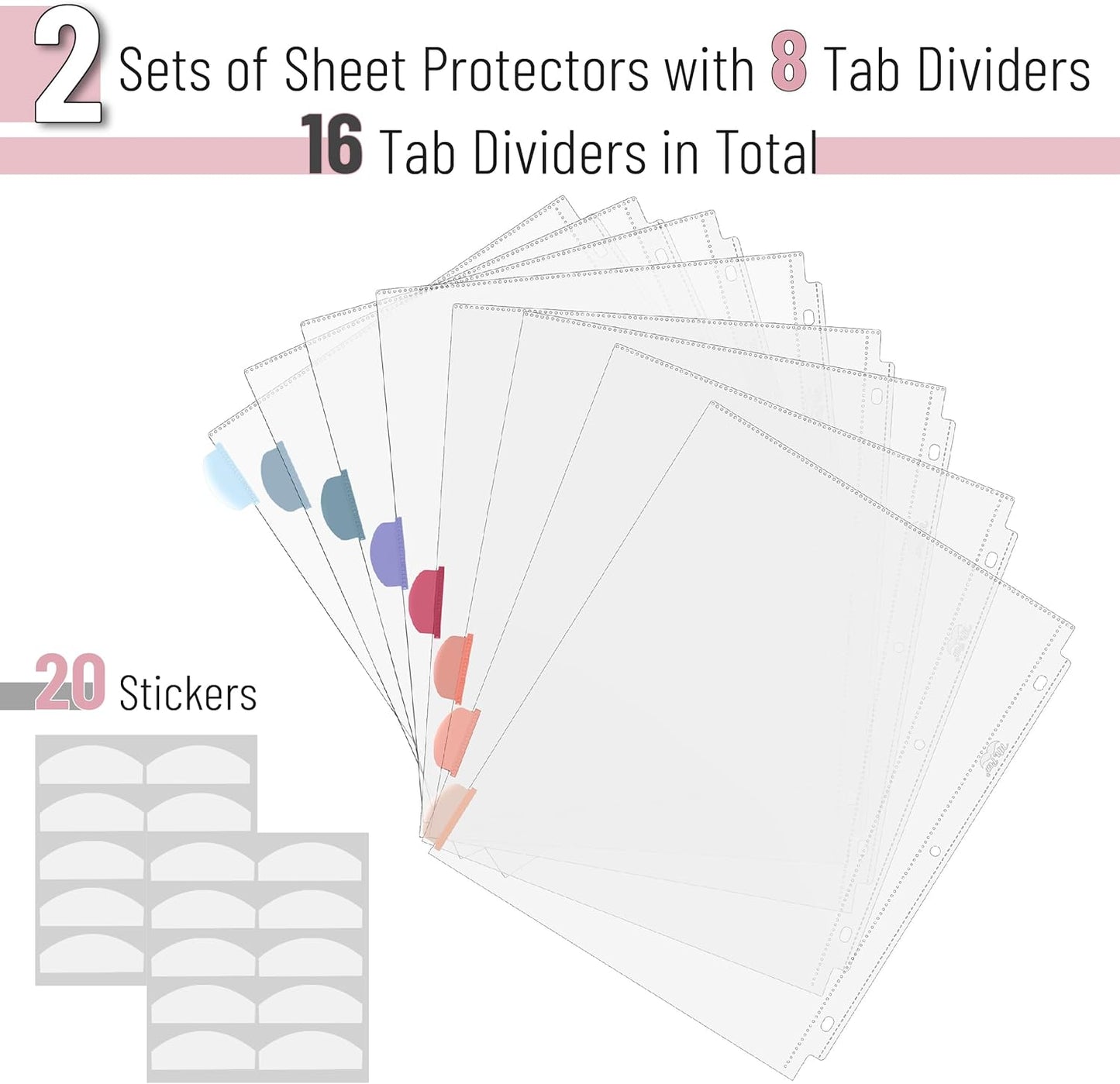 Mr. Pen- Clear Sheet Protectors with Tabs, 8.5x11 Inches, 8 Tabs, 2 Sets, Durable Clear Plastic Dividers for 3 Ring Binders, Insertable Index Page Divider with Multicolor Tabs