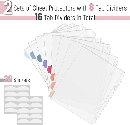 Mr. Pen- Clear Sheet Protectors with Tabs, 8.5x11 Inches, 8 Tabs, 2 Sets, Durable Clear Plastic Dividers for 3 Ring Binders, Insertable Index Page Divider with Multicolor Tabs
