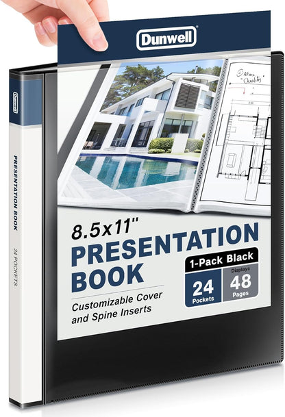 Dunwell Presentation Binder 24-Pocket, Displays 48 Pages, 8.5x11 Portfolio Binder with Plastic Sleeves, Storage and Organizer for Documents, Certificates, Projects, Photos (3 Pack, Black)