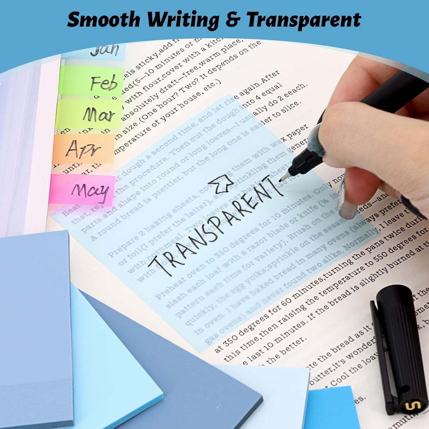 800 Sheets Transparent Sticky Notes, 3x3 Inch 14 Pads Self-Adhesive Translucent Clear See Through Post Sticky Notes for Planner Office School College Teacher Student Supplies 6 Bright Color