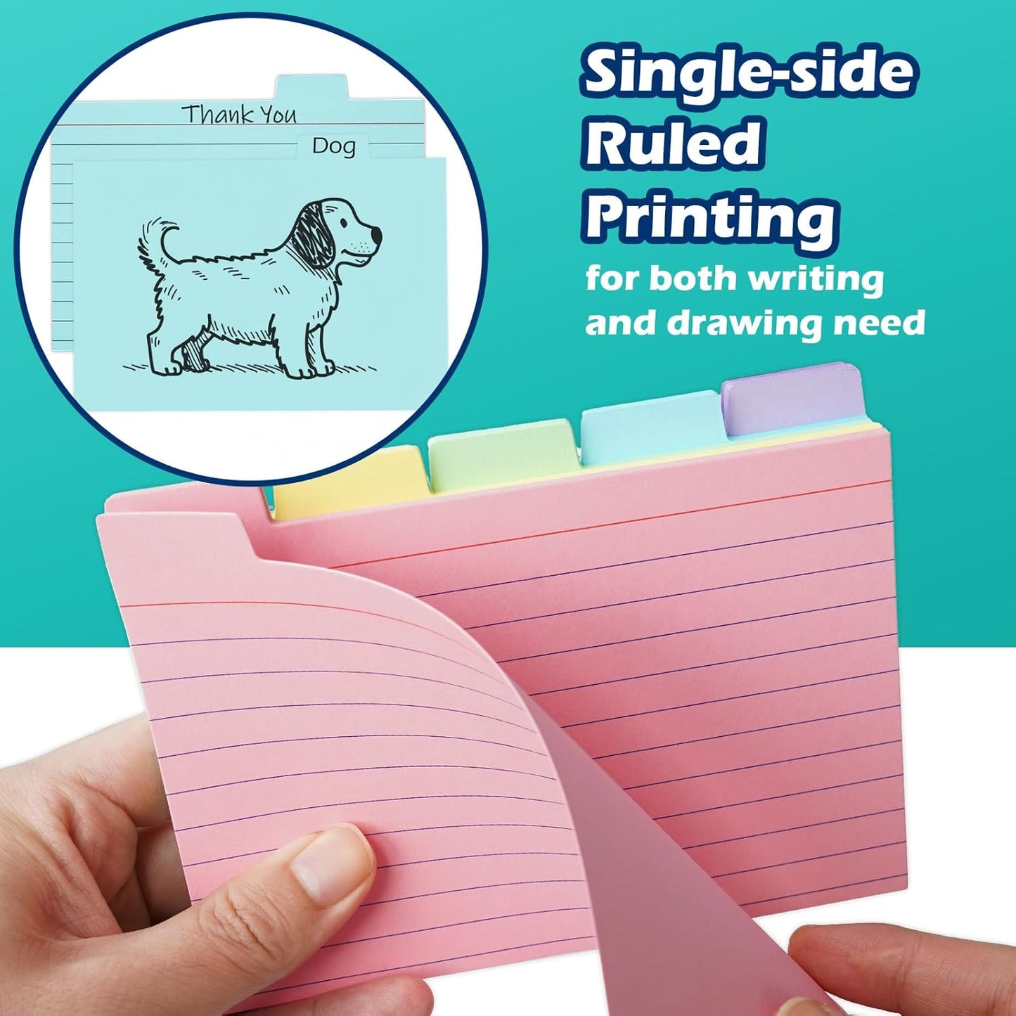 100 Pack Tabbed Index Cards 4x6 Lined Index Card Dividers with Tabs 4" x 6", Colored, 220 GSM Thick Paper