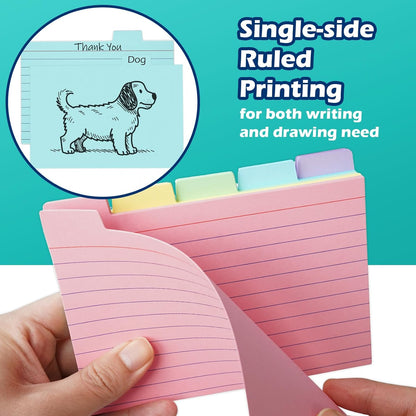 100 Pack Tabbed Index Cards 4x6 Lined Index Card Dividers with Tabs 4" x 6", Colored, 220 GSM Thick Paper