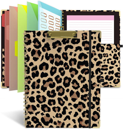 Foldable Clipboard Folio with Storage, 5 Plastic Folders with 10 Pockets,Refillable Lined Notepad (11" x 8.5"), Hardcover Project Organizer Nursing Teacher School Essentials