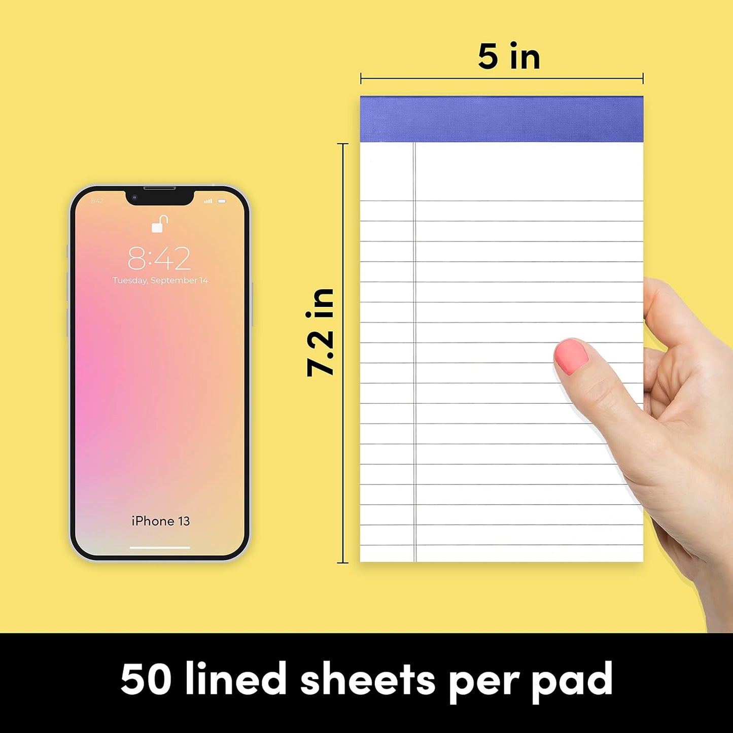 PAPERAGE Lined Legal Pads, (Rainbow), 6 Pack, 50 Sheets Each, Wide/Legal Ruled, Note Pads, Paper, 5 inches x 8 inches