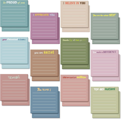 Yinder 48 Pcs Inspirational Sticky Notes Cute Motivational Sticky Notes Pad End of Year Employee Appreciation Gifts Bulk for Teacher Nurse Coworkers Office Supplies 3 x 3'' (Thank You,Dark Color)