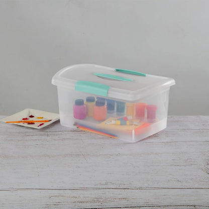 Sterilite Large Nesting ShowOffs, Stackable Small Storage Bin with Latching Lid and Handle, Plastic Container to Organize Office Files, Clear, 6-Pack