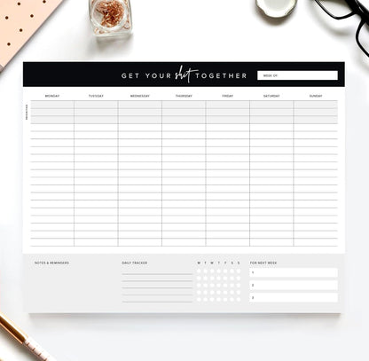 ThreeKin Weekly Planner - Premium 52-Sheet Tear-Off Notepad, 8.5 x 11 inches, Clean Colorful Design, Perfect for Work, School, Projects, and Entrepreneurs, Female & USA Owned Business