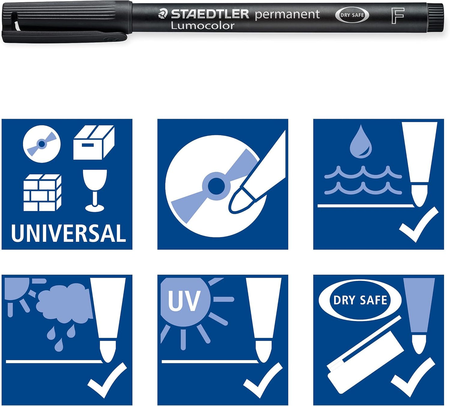 Staedtler 318-WP4 Lumocolor Permanent Universal Pens, Fine Point, 0.6mm, Assorted, 4 per Set