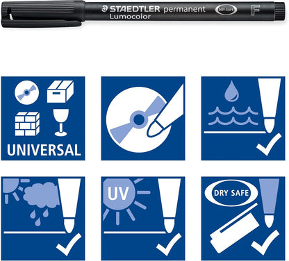 Staedtler 318-WP4 Lumocolor Permanent Universal Pens, Fine Point, 0.6mm, Assorted, 4 per Set