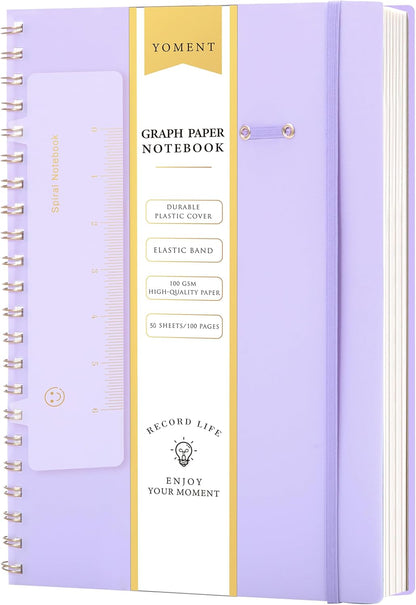 Yoment Graph Paper Spiral Notebook A5 Graphing Notebook 160 Pages Graph Paper Notebook Spiral Bound Waterproof Plastic Hardcover Spiral Journal 5x7 Grid Notebooks for Note Taking,Black