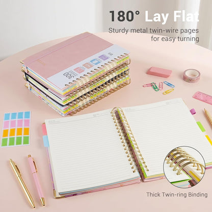 Hardcover Spiral Journal Notebook, 300 Pages 5 Subject Notebook College Ruled with Removable Dividers Tabs, 8" x 10" Notebooks for Work, Spiral Ruled Lined Writing Journal Hardcover Leather Notebook for School (Black, 8''x 10'')