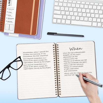 Lined Spiral Journal Notebook, A5 Hardcover Leather Notebook for Work, 5.7''×8.2'', 100GSM Thick Paper Spiral Bound Journaling Notebooks for Women & Men Office School Note Taking Business, Black