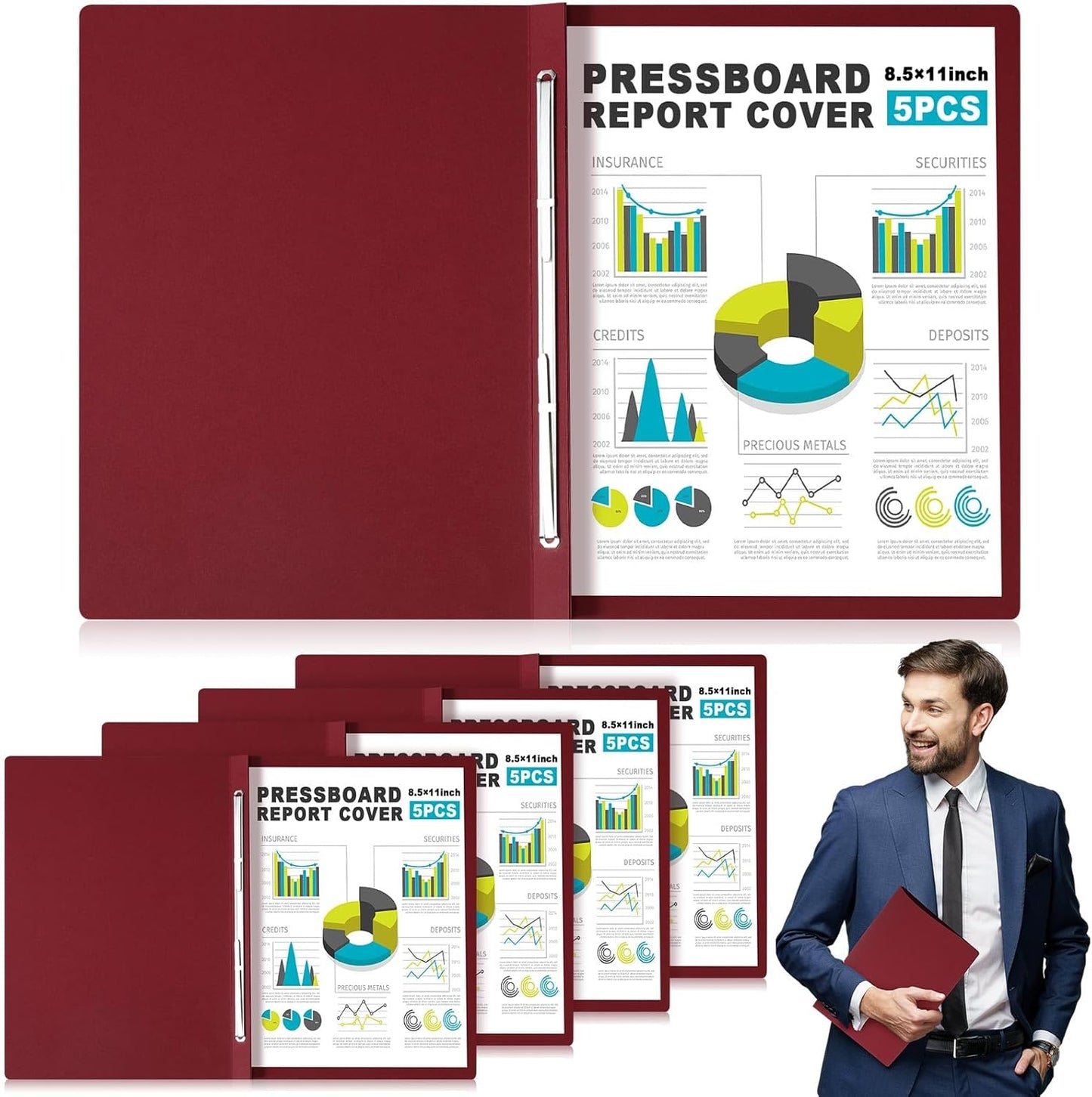Dunzoom 5 Pcs 8.5 x 11 Inch Pressboard Report Cover, 3'' Capacity, Presentation Binder Folder with Metal Prong for Business, Presentations, Contract, Proposal and Other Documents Management (Black)