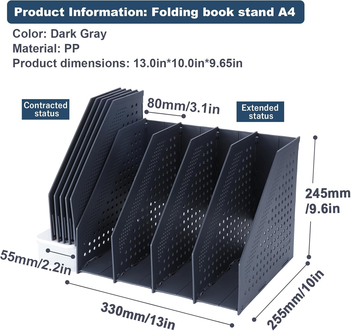 FRETONBA Collapsible Magazine File Holder with 2 Vertical Compartments Foldable Binder Holder for Desk Binder Storage Organizer Plastic Magazine Holders for Shelf, Light Gray