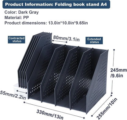FRETONBA Collapsible Magazine File Holder with 2 Vertical Compartments Foldable Binder Holder for Desk Binder Storage Organizer Plastic Magazine Holders for Shelf, Light Gray