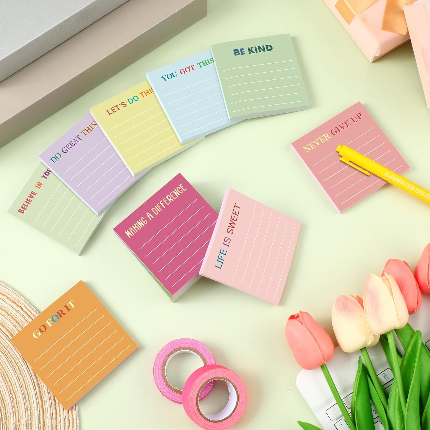 Yinder 48 Pcs Inspirational Sticky Notes Cute Motivational Sticky Notes Pad End of Year Employee Appreciation Gifts Bulk for Teacher Nurse Coworkers Office Supplies 3 x 3'' (Thank You,Dark Color)
