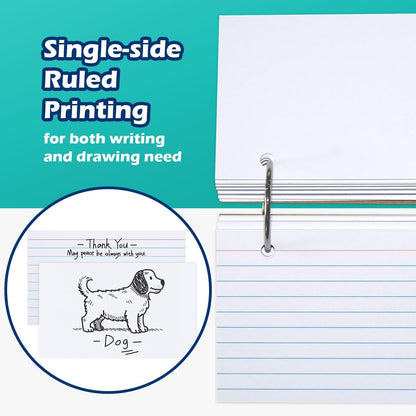 3x5 Lined Index Cards with Ring Binder Holder and Dividers, 100 Ruled Cards, Blue