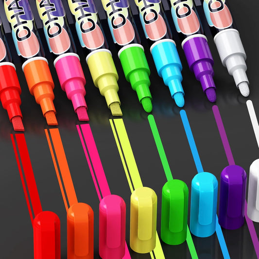 Liquid Erasable Chalk Markers Pens - 12 Colors Washable & Wet Erase Neon Makers for Blackboard, Chalkboard Signs, Glass Window, Graduation Celebration School Kids Art for Cars