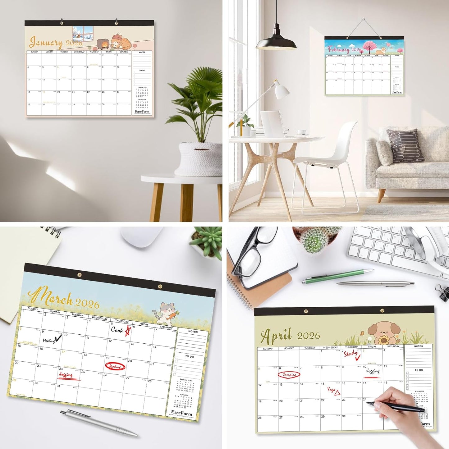 24 Month Desk Calendar 2026-2027, Runs from January 2026 to December 2027, Large 17"x12" Desktop/Wall Monthly Calendar, 2 Year Academic Calendar with Note & To Do for Home, School or office
