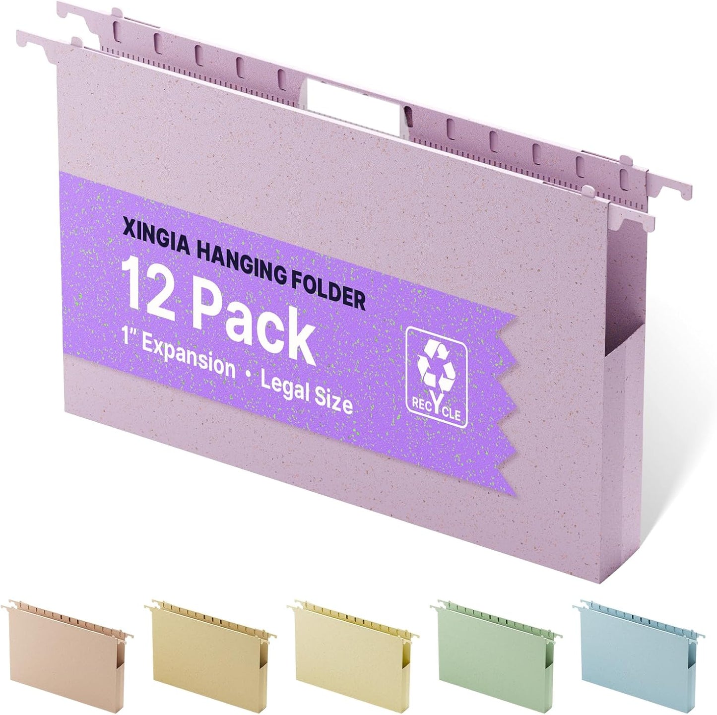 XINGIA Legal Size Hanging File Folders Extra Capacity,1'' Expansion Hanging Folders for Filing Cabinet,12 Pack Wheat Straw File Folders Hanging with Tabs,Pastel Hanging File Organizer for Office