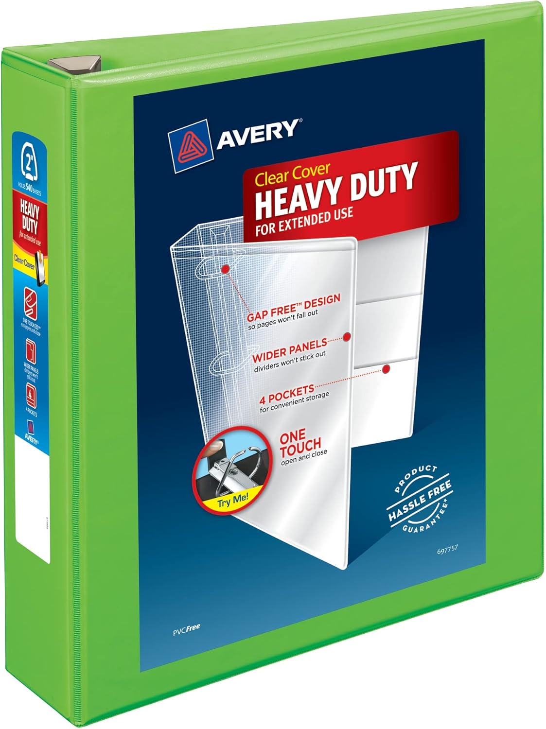 Avery Heavy-Duty View 3 Ring Binder, 2" One Touch EZD Rings, 1 Chartreuse Binder (79776)