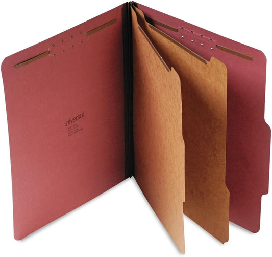 Universal Pressboard Classification Folder, Letter, 6-Section, Red, 10/Box