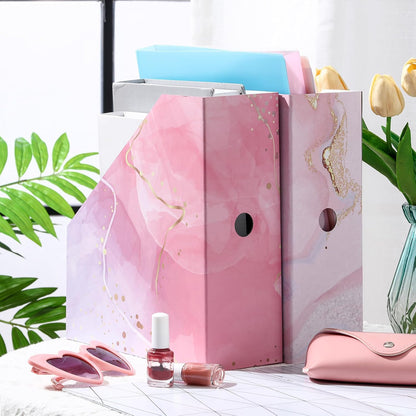 PerKoop 6 Pcs Decorative Magazine File Holders Floral Foldable File Folders Magazine Storage Boxes Rack Desk Organizer Documents with Printable Labels for School Office Home (Floral)